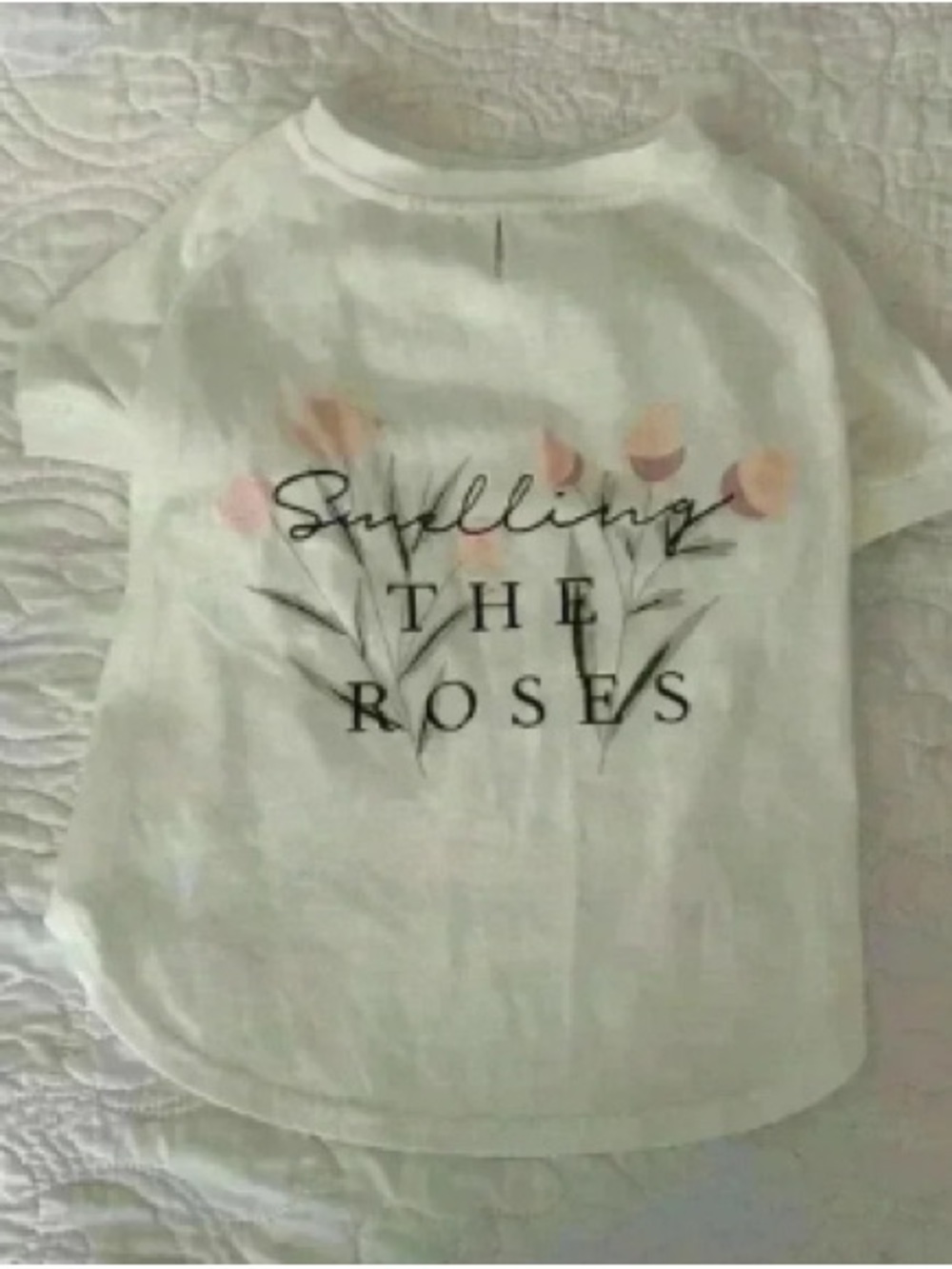 White Kids' Graphic Tee with Pink Floral Design